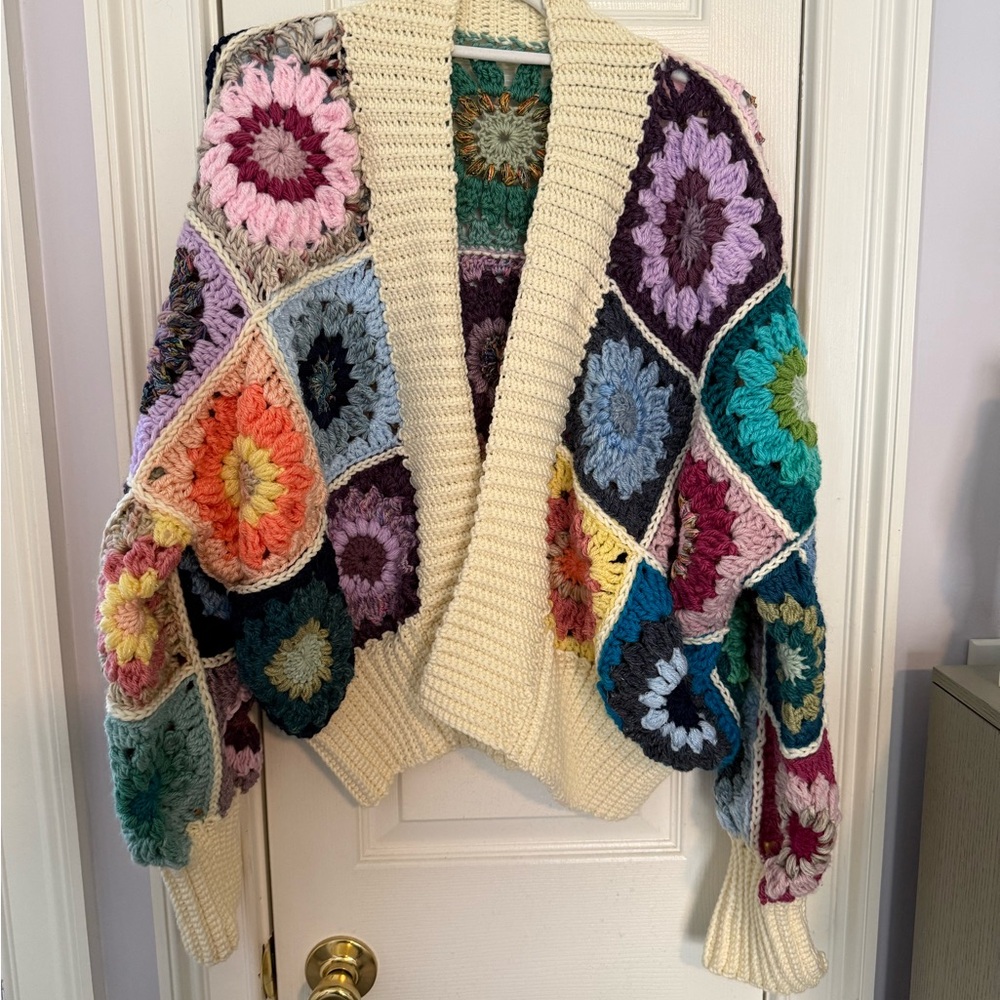 Cream and Purple Butterfly Cardigan Sweater